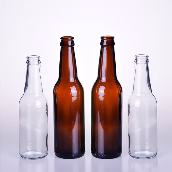 Bottiglia di vetro verde blu trasparente ambrato da 250 ml, 330 ml, 500 ml con coperchio a corona per confezioni di birra con acqua gassata