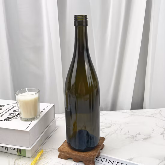 Bottiglie di vetro di vino all'ingrosso da 375 ml, 500 ml, 750 ml, 1500 ml, 3 L, 6 L, bottiglie bordolesi, bottiglie bordeaux, bottiglie verde oliva, bottiglie di vetro di vino verde antico