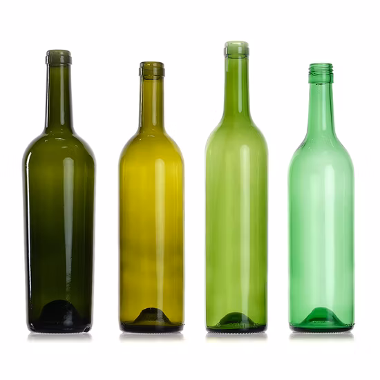 Bottiglie di vino vuote di alta qualità da 750 ml realizzate in vetro bordolese verde antico trasparente