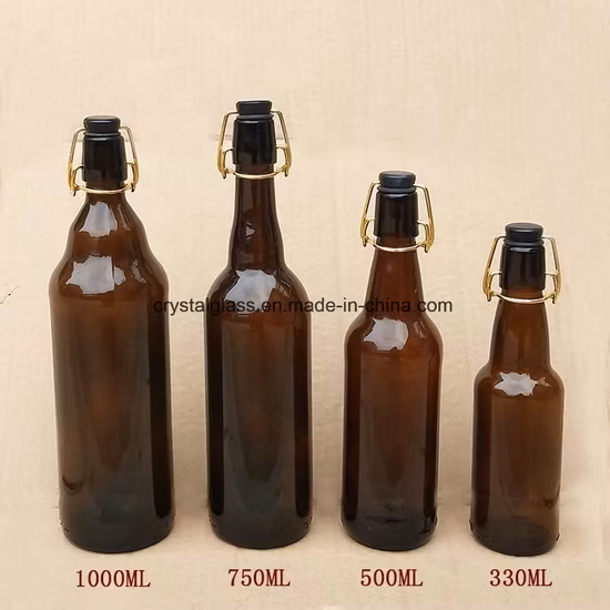 Bottiglia da birra tonda in vetro da 500 ml con collo lungo e tappo a corona